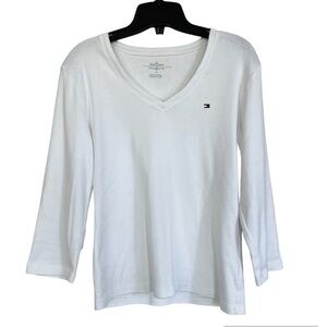 TOMMY Hilfiger White 3/4 length sleeve T-shirt V-neck. Coastal classic Large